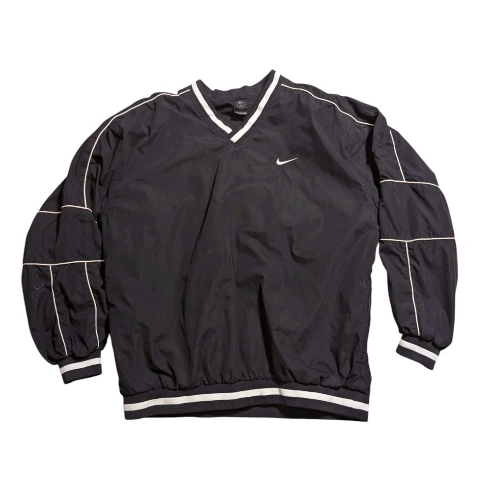 Vintage NIKE Windbreaker Pullover Men's XXL Black Nylon Pockets Lightweight Logo